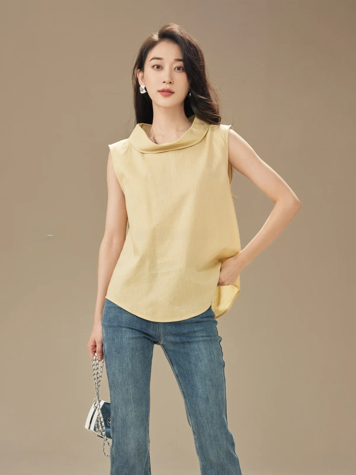 

Garbociaga Simple Cotton Linen Yellow A-Line Straight irt Women's Outerwear Regular Length Casual Sle Summer Season