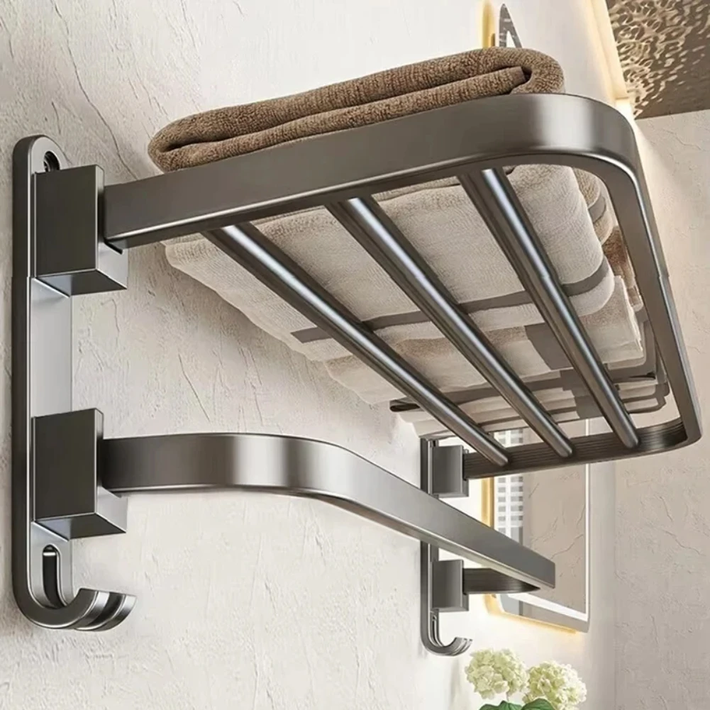 

Upgrade And Thicken Grey/Black 50CM-60CM Folding Aluminum Towel Rack Holder With Hook Towel Holder