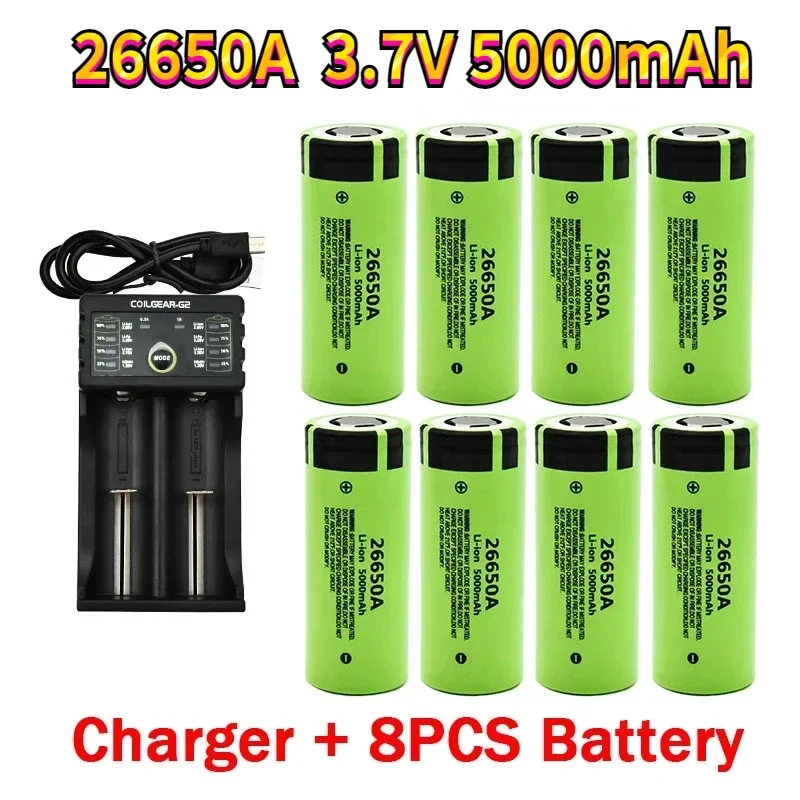 

Bateriarecarregáveldeiõesdelítio,26650A,5000mAh, 3.7V, 50A, 26650A,lanternaLED e carregador, alta qualidade, novo, 100% original