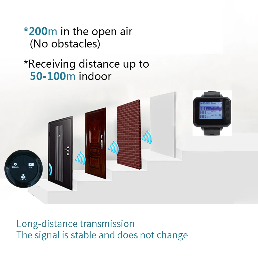 433.92MHZ Simple Wireless Waiter Call Button Systems Restaurant Call Button Smart Watch