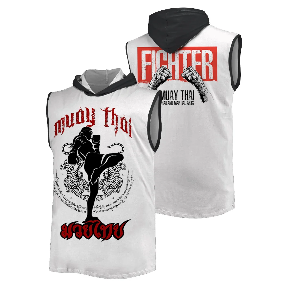 

2025 summer hot sale 3D printed sports hooded vest Muay Thai boxing fighting fitness outdoor sports loose casual men's tank tops