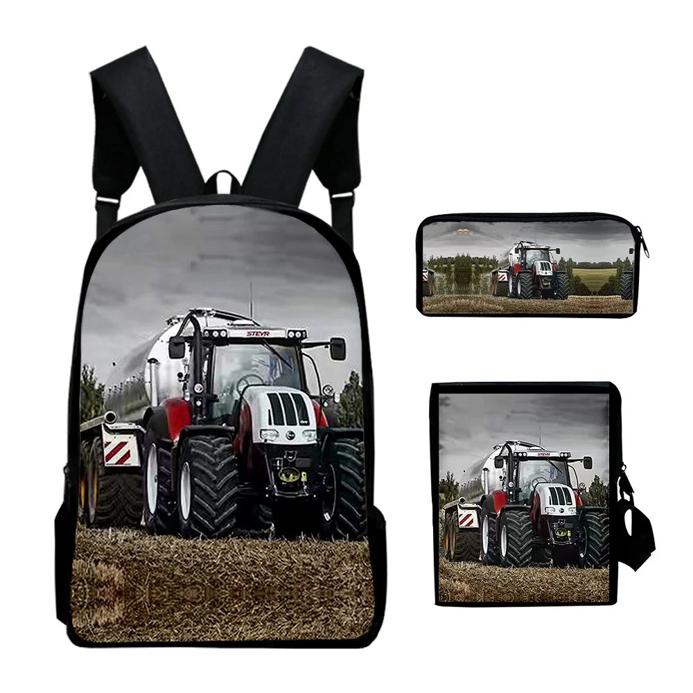 Classic Popular tractor pattern 3D Print 3pcs/Set pupil School Bags Laptop Daypack Backpack Inclined shoulder bag Pencil Case