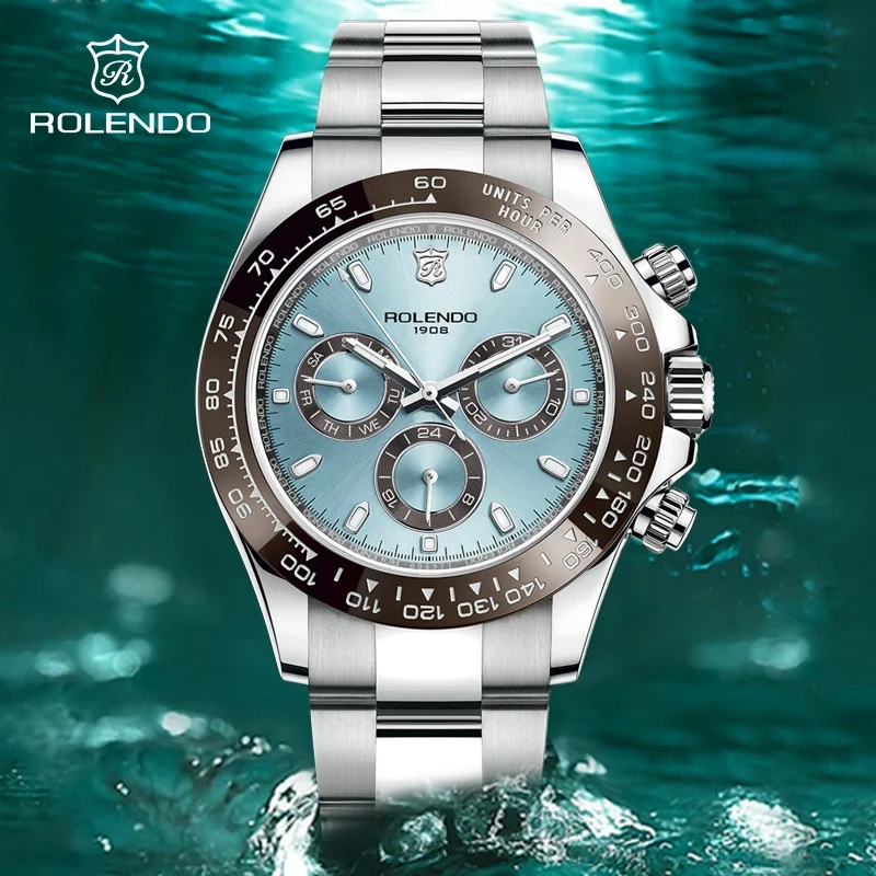 ROLENDO Luxury Automatic Dive Watch for Men 40.5mm Mineral Crystal Luminous Date 30ATM High-end Men's Mechanical Wristwatch Gift
