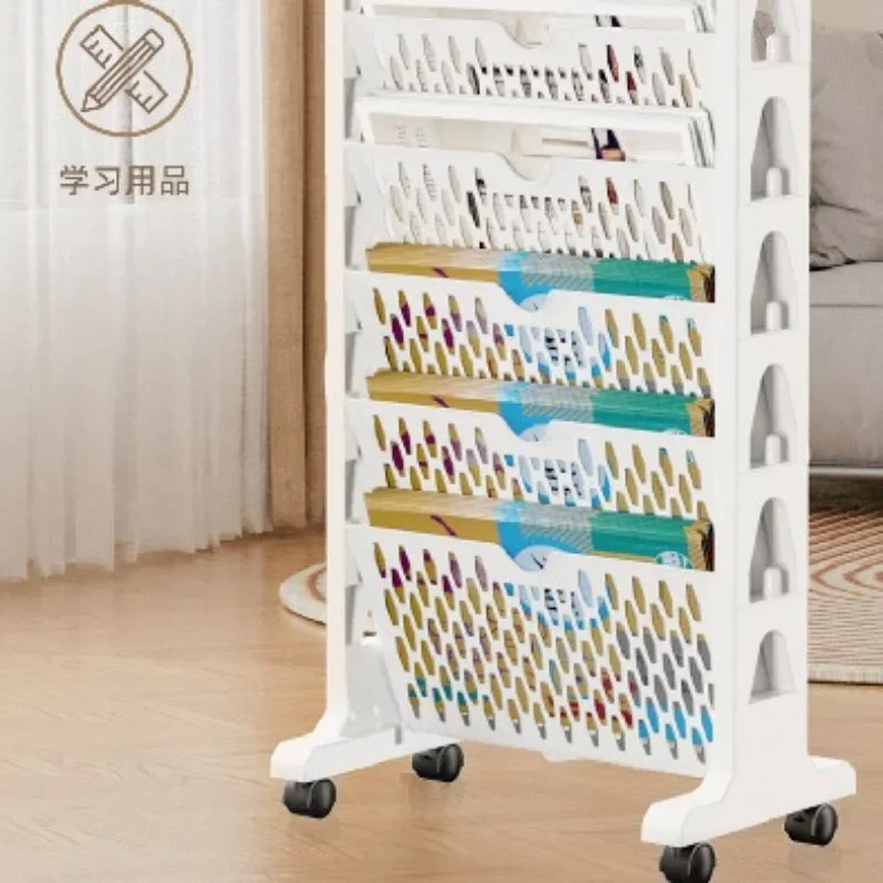 Mobile plastic storage rack with  , large capacity vertical bookshelf, office floor storage rack