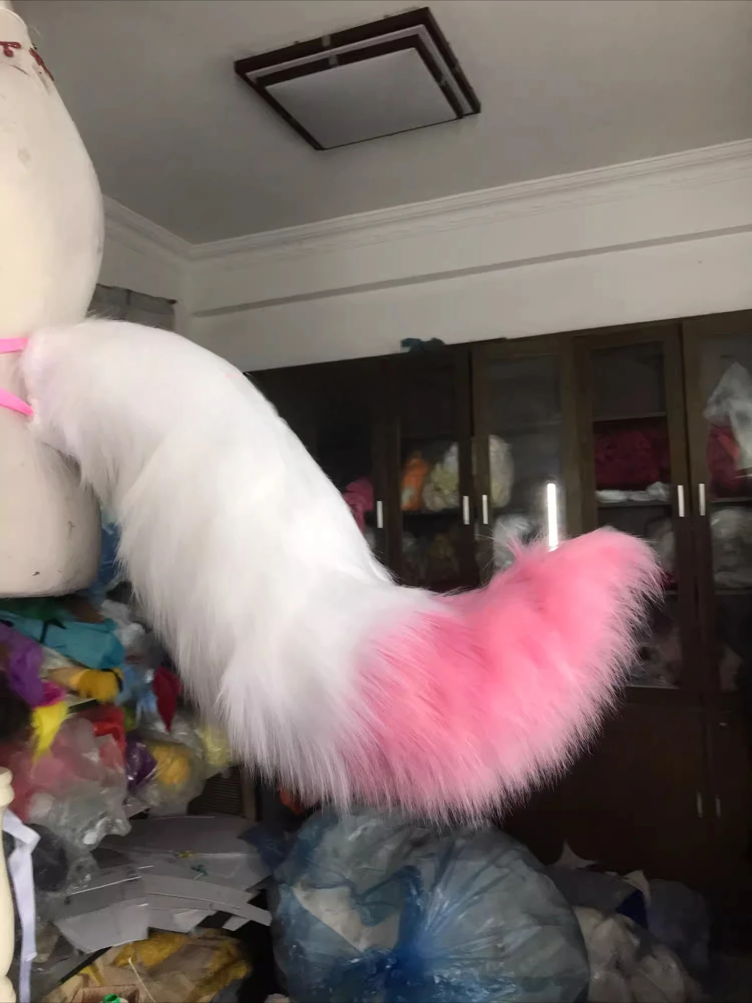 

New Hand Made Work Halloween White with Pink Tail Anime Cosplay DIY Costume Accessories Tail Custom Made