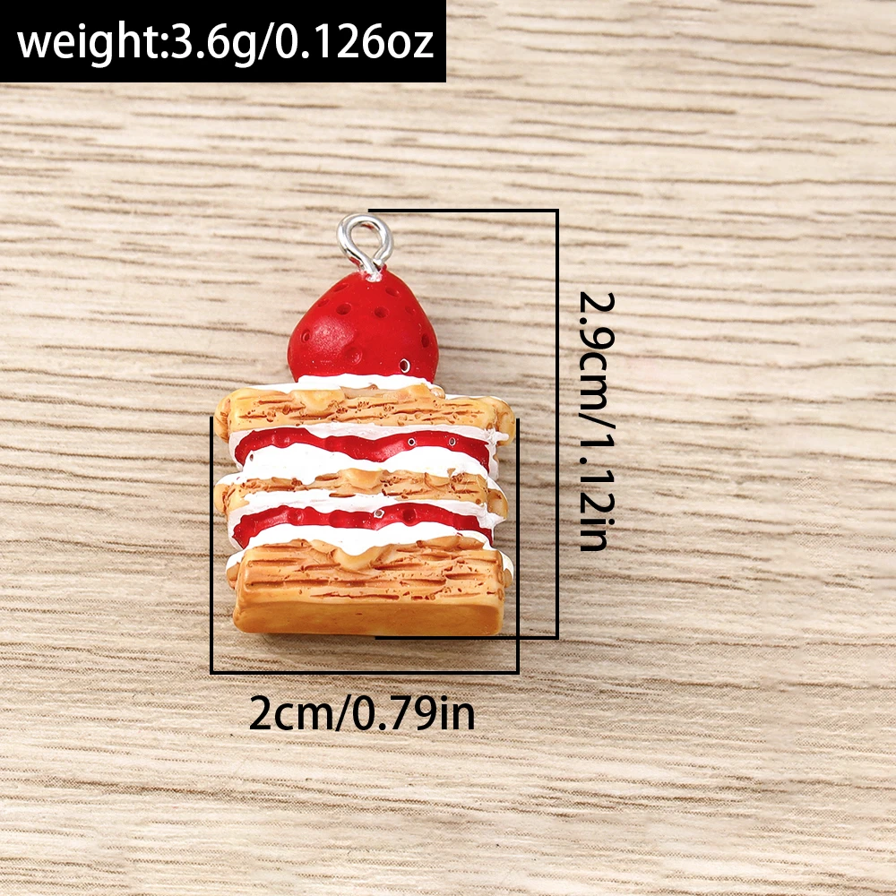 Tusember 10 Stück Niedliche Cartoon-Harz-3D-Erdbeer-Kuchen-Anhänger für Schmuckherstellung, Armbänder, Halsketten, DIY-Schlüsselanhänger – Detail 1