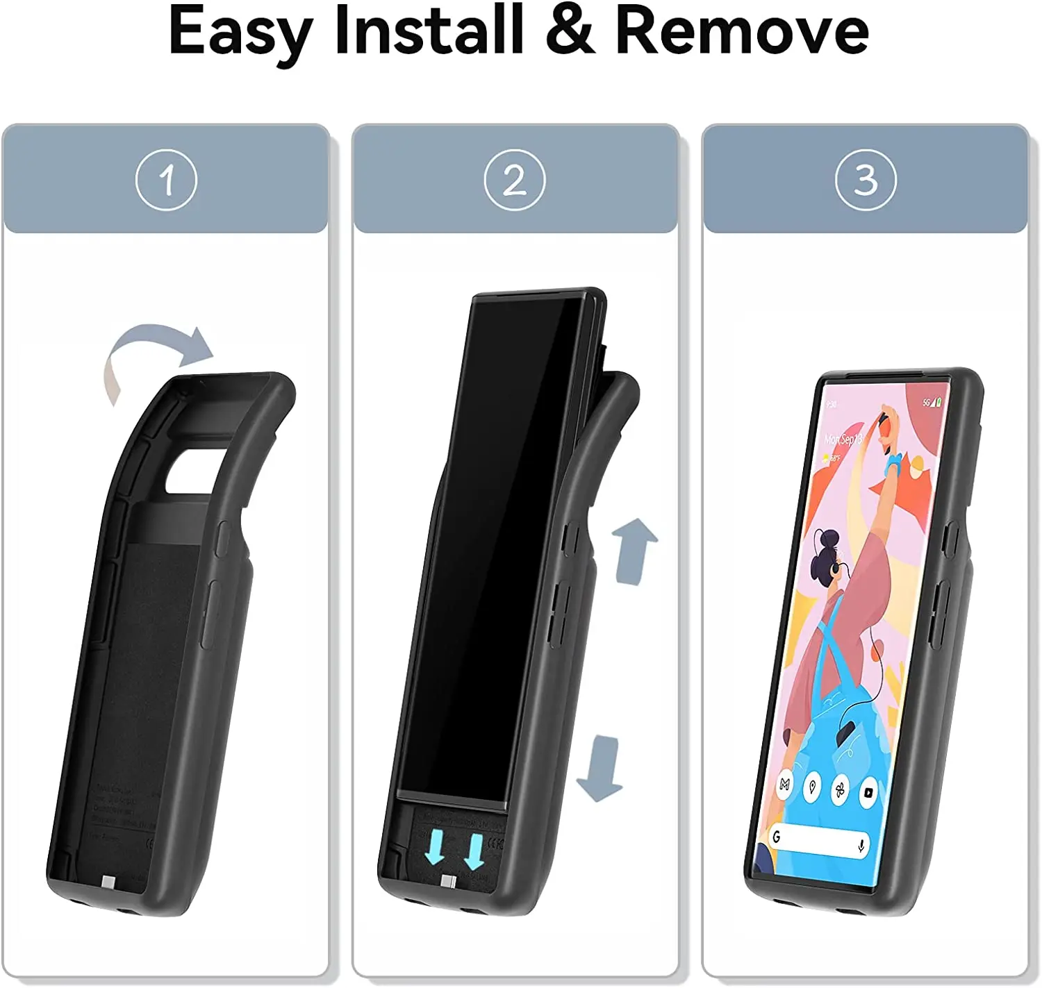 حافظة بطارية لهاتف جوجل بيكسل 6 برو حافظة شحن قوية قابلة لإعادة الشحن بقدرة 10000 مللي أمبير في الساعة حافظة شاحن احتياطية ممتدة باور بانك