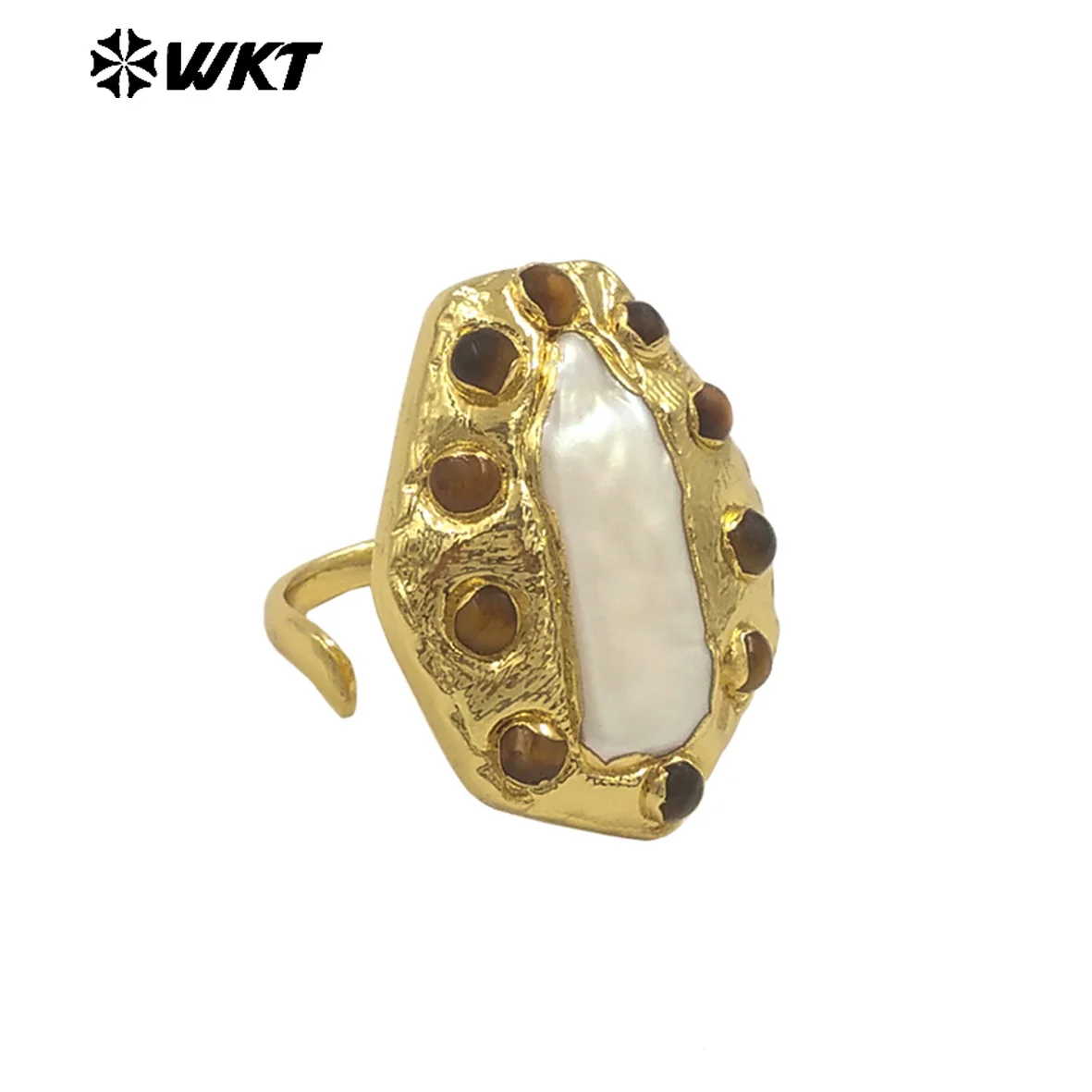

WT-MPR132 High Quality Hot Selling Stone Pearl Ring Irregular Shape With 18k Real Gold Plated For Women Birthday Dircorated
