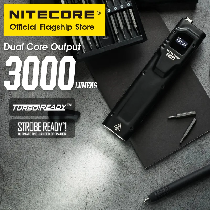 NITECORE EDC27 USB-C Rechargeable Flashlight Tactical Mini Keychain Light EDC Troch Light 3000 Lumens Built in Li-ion Battery