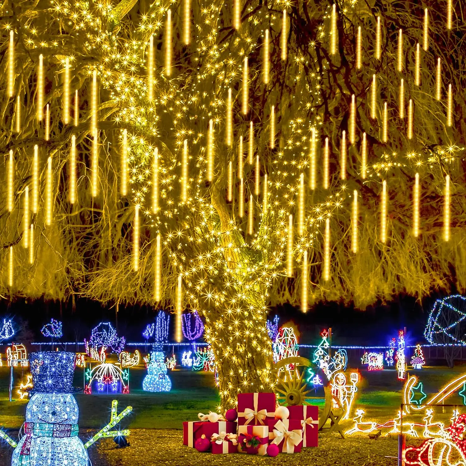 Luces de lluvia solares de meteoritos, cadena de luz de vacaciones, decoración de jardín de hadas impermeable, guirnalda de calle Led para