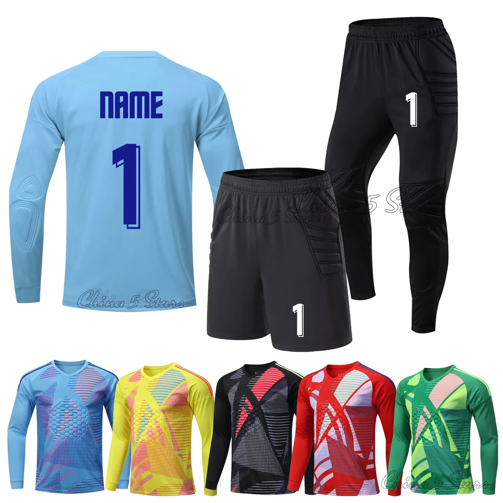 New Men Boys Soccer Goalkeeper Uniforms Protective Sponge Women Athlete Football Training Goalkeeper Top Soccer Jersey Pants