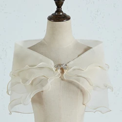 Women Layered Gauze Shawl Shrug for rhinestone Buckle Wedding