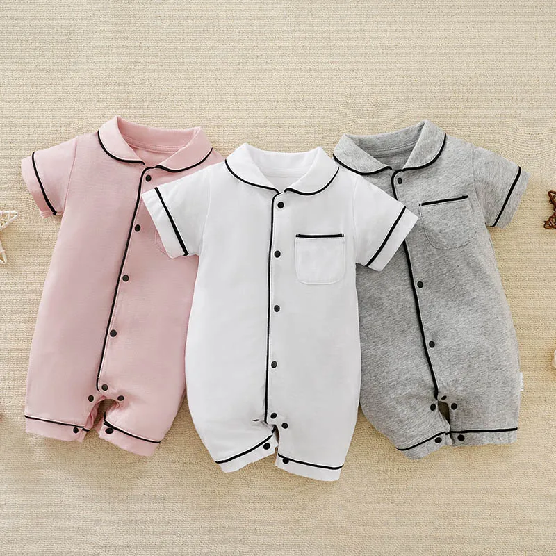 

Newborn Baby Clothes Rainbow back strap bear print pocket cotton Fashion Infant Jumpsuit Toddler Short Sleeve One-piece Pajamas