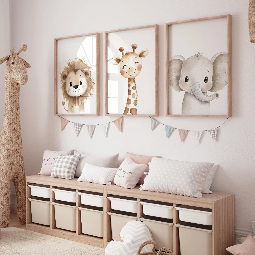 3 pçs safari animal berçário impressões aquarela leão girafa elefante arte da parede decoração do quarto boho animais da selva menino menina presente cartazes