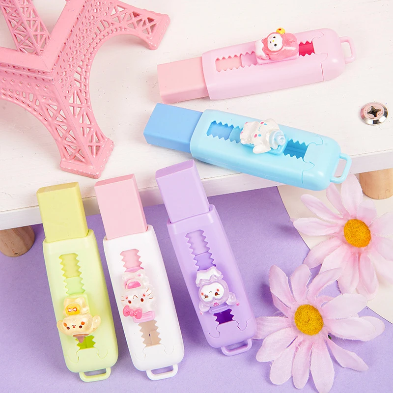 Sanrios Kuromi Melody Push-Pull Gum Studenten Examen Tekening Schrijven Gummen Potlood Gum Briefpapier voor School Kantoor Meisjes