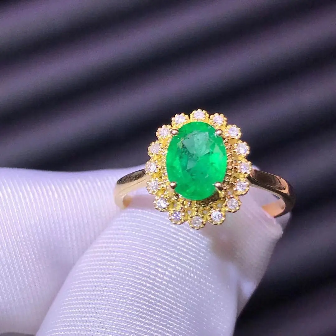 ZECAA Emerald Fine Jewelry Woman Emerald Ring With Natural Colombian Emerald Gemstone 5*7mm Lady Silver Emerald Jewelry Ring