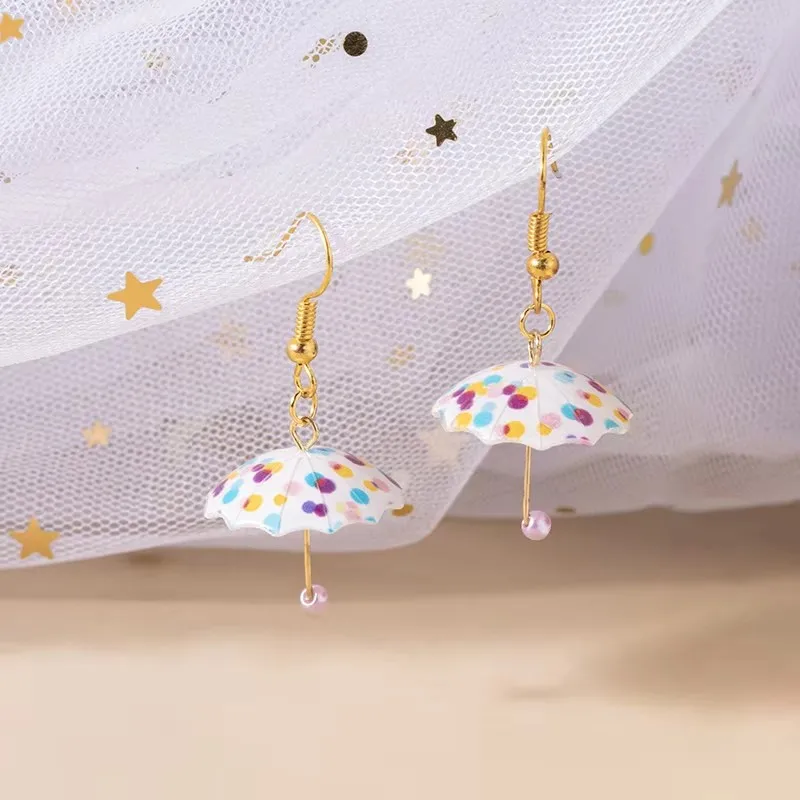 Cute Acrylic Resin Heart Dot Flower Umbrella Dangle Earrings For Women Girls Jewelry Gifts