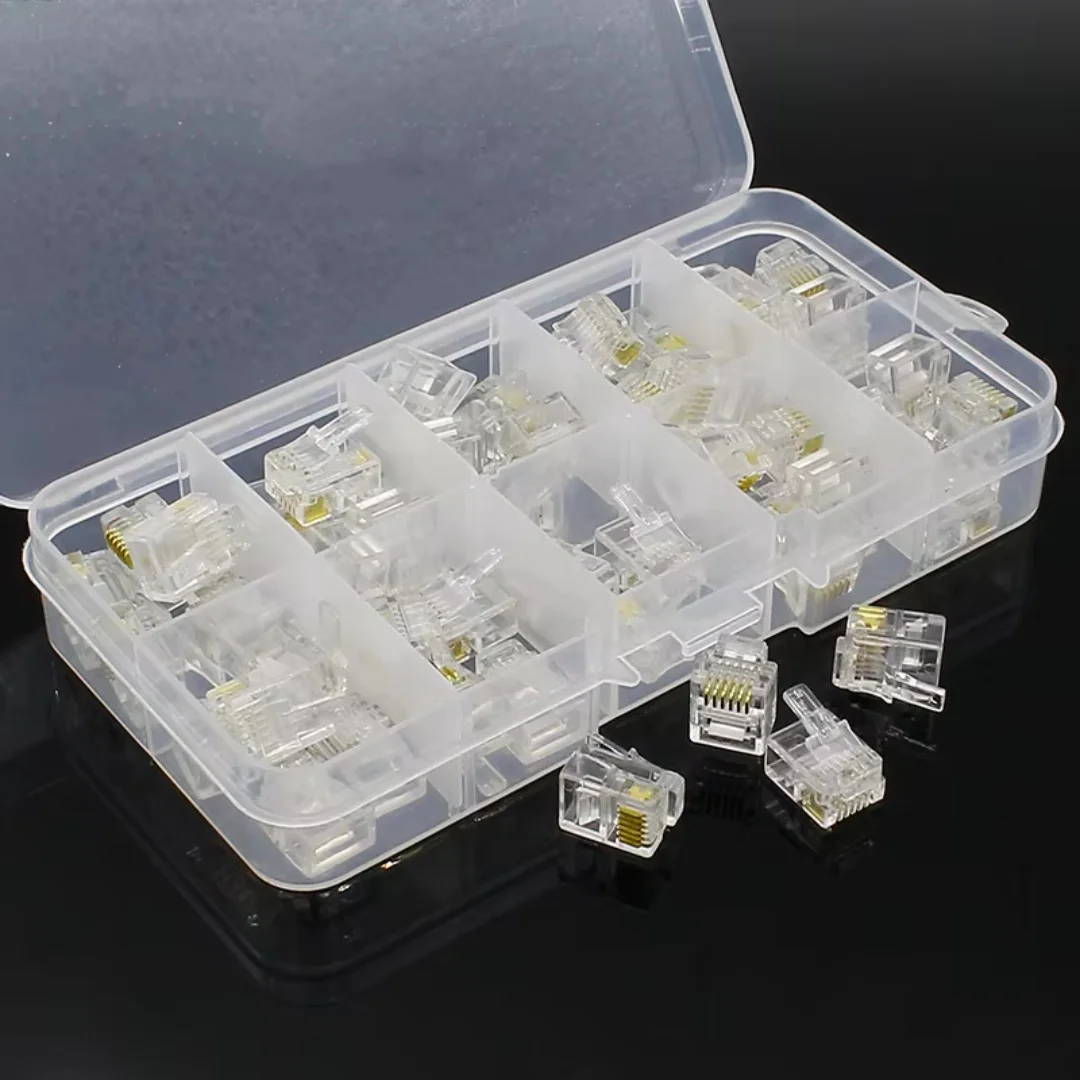 50pcs in box RJ11 6P6C Modular Jack Network Male Plugs, 6 Pin, Telephone Connector