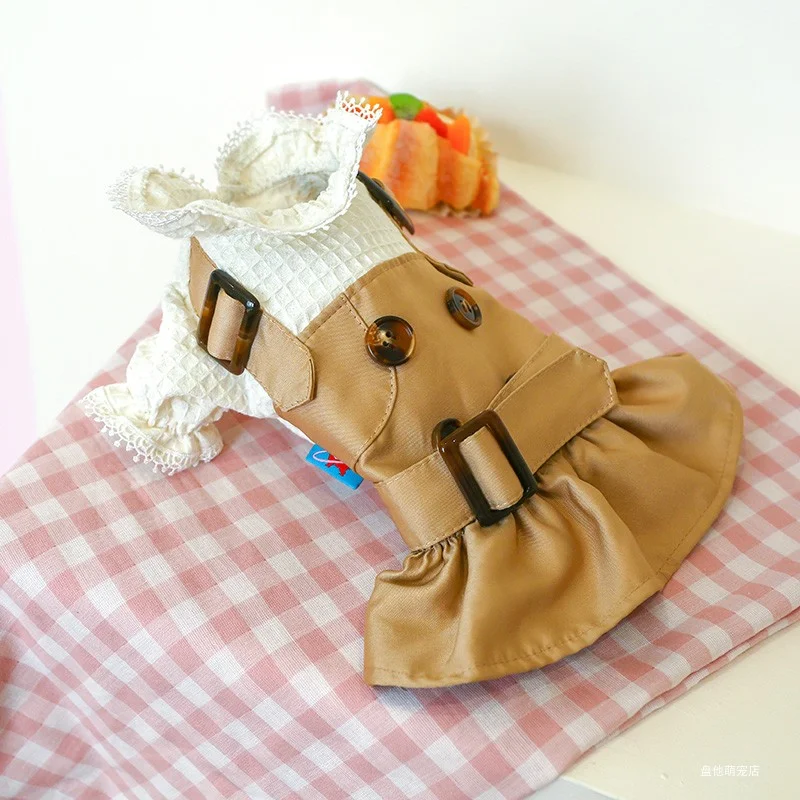 1PC Pet Clothing Dog Cat Spring and Autumn Khaki Button Skirt Suitable for Small and Medium sized Dogs