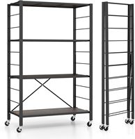 Foldable storage shelf on castors with 4 adjustable heights for kitchen, living room, garage, 76x36x122 cm