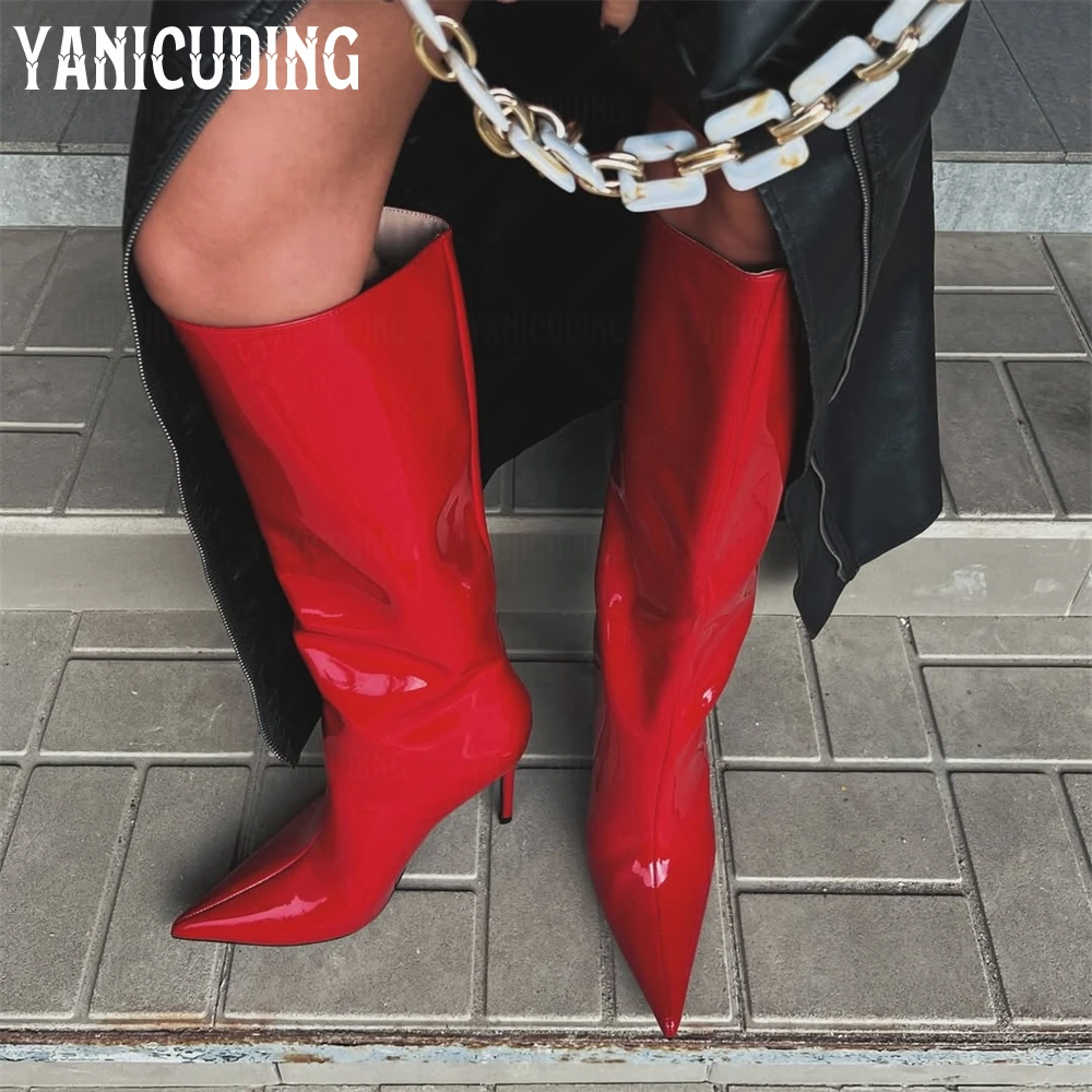 

Красные лакированные кожаные ботинки на шпильке с острым носком, сексуальные ботинки без шнуровки на высоком каблуке, модные стильные ботинки ручной работы для женщин, цвета на заказ