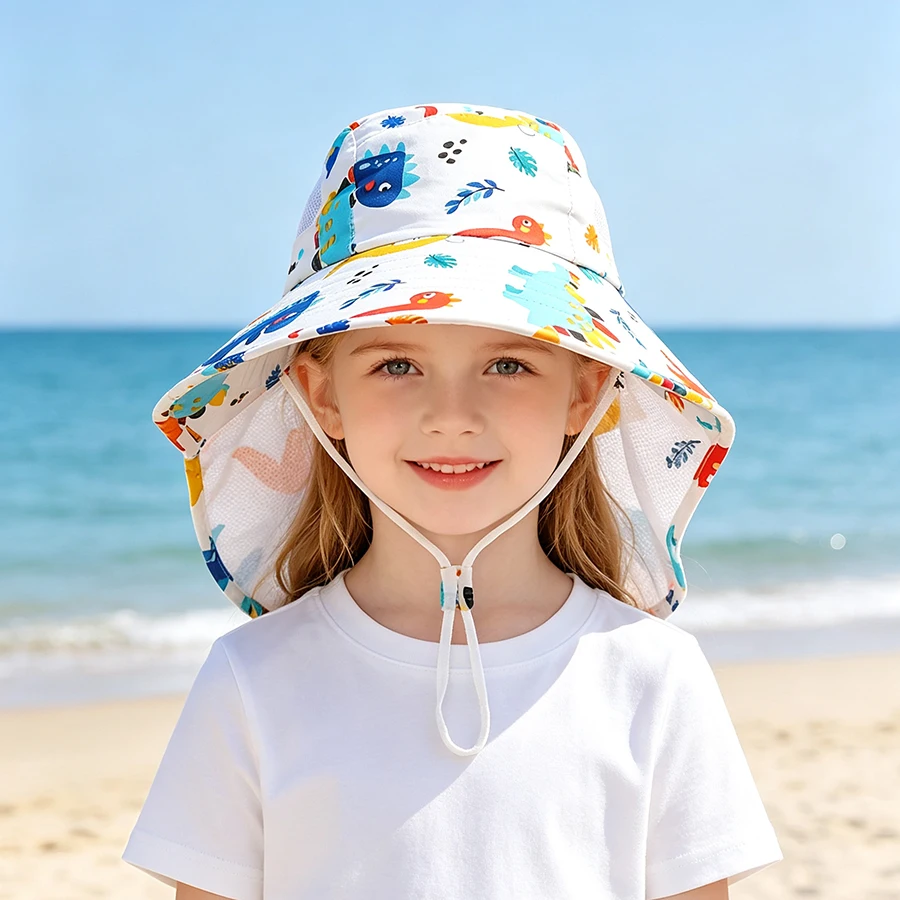 1-piece Cartoon Pattern Scarf Hat for Boys and Girls, Summer Sun Protection Fisherman Hat