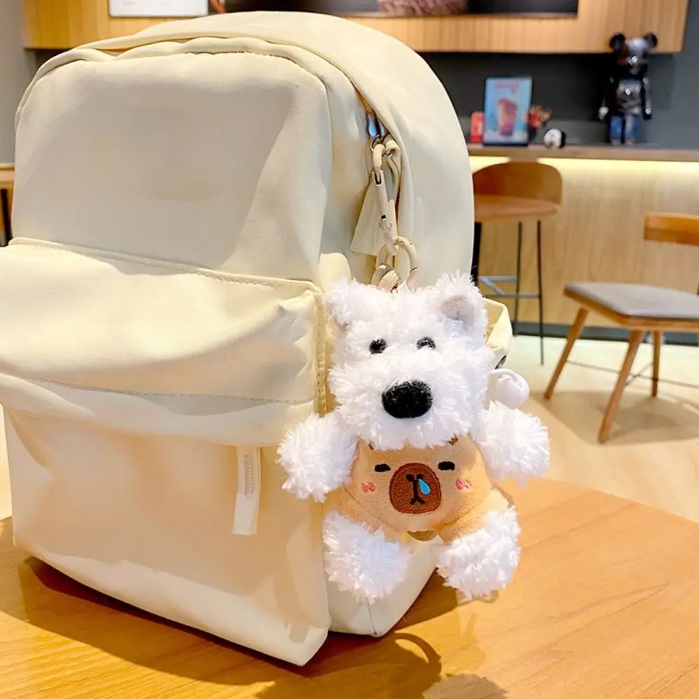 Durable Cartoon West Highland Terrier Keychain Fluffy Creative Puppy Plush Keyring Kawaii Plush Doll Pendant Birthday