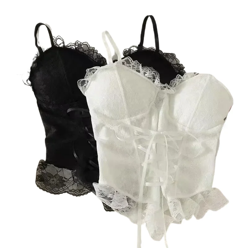 

Clothes Blouses Sexy Crop Tops Women Corset Lace Bandage T-shirt Camisole Woman Sling Tank Top Fashion Sleeveless Waistcoat