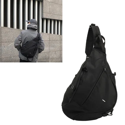 Imagen 2 del producto Bolso grande negro con eslinga, mochila impermeable con eslinga, tela Oxford, bolso de pecho para deportes al aire libre para hombres y mujeres, mochila grande con eslinga negra