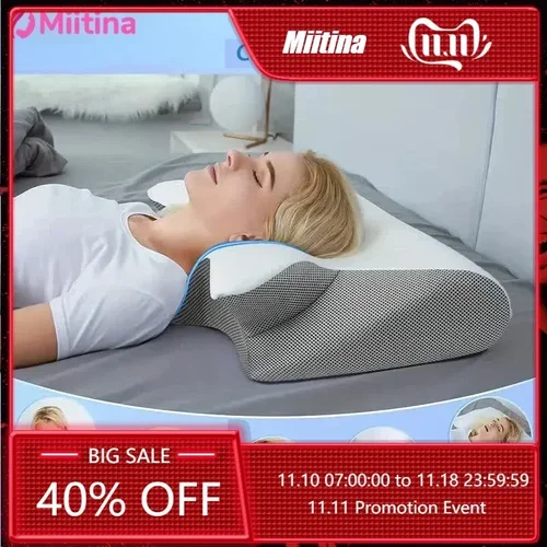 Imagen 2 del producto Almohada Cervical de espuma viscoelástica, almohada ortopédica de contorno ergonómico 2 en 1 para almohadas de soporte para el dolor de cuello, reemplazo de funda de almohada, 1 ud.