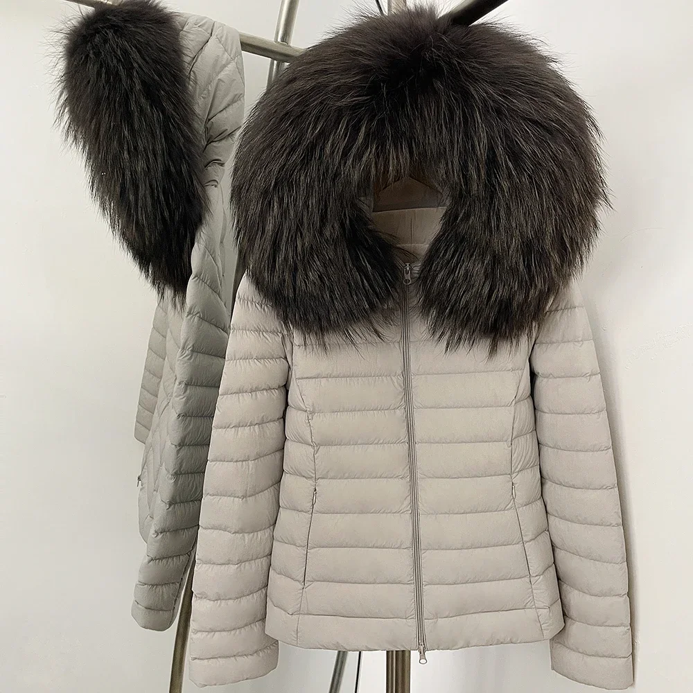 OFTBUY Daunenjacke mit echtem Fuchsfellkragen, leicht, gesteppt, mit Reißverschluss, neuer Winter-Puffermantel, kurze Daunenjacke mit Kapuze für Damen – Detail 14