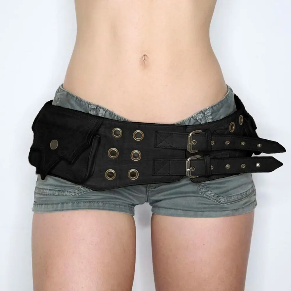 

Punk PU Leather Round Eyelet Belt Chic Y2K Pockets Waist Strap West Cowboy Exaggerated Waistband