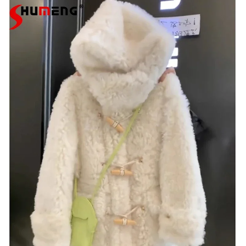 2023 Oversize Autumn Winter New Commute Style Faux Fur Integrated Hooded Lamb Plush Coat Women High-Grade Beautiful Furry Jacket