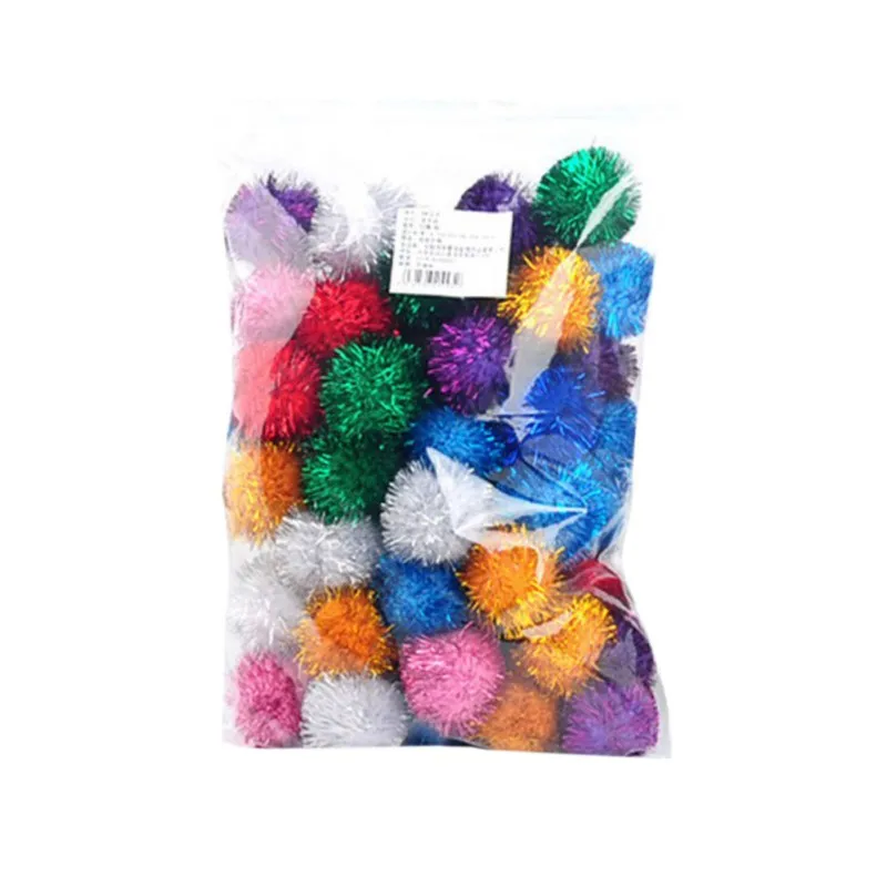 Crinkle Balls Cat Toy Assorted Color Flash Tinsel Pom Poms 10/20/30/50/100PCS A Bag for Home Indoor Kitten Christmas Pet Gifts