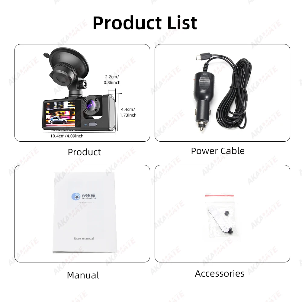 Car DVR 3 Cameras Recorder Rear Inside Vehicle 3-Lens Dash Cam Three Way Camera DVRs Dashcam 3 Channel Video Camcorde 1080P HD image 6