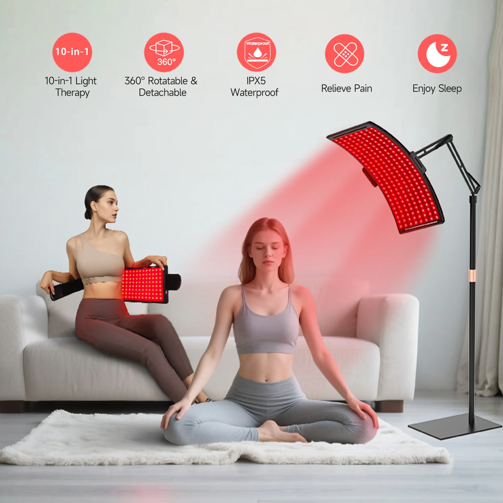 赤外線ライトセラピーパネル（スタンドとベルト付き）、660nm赤色光と850nm近赤外線LED赤色光療法デバイス（家庭用）