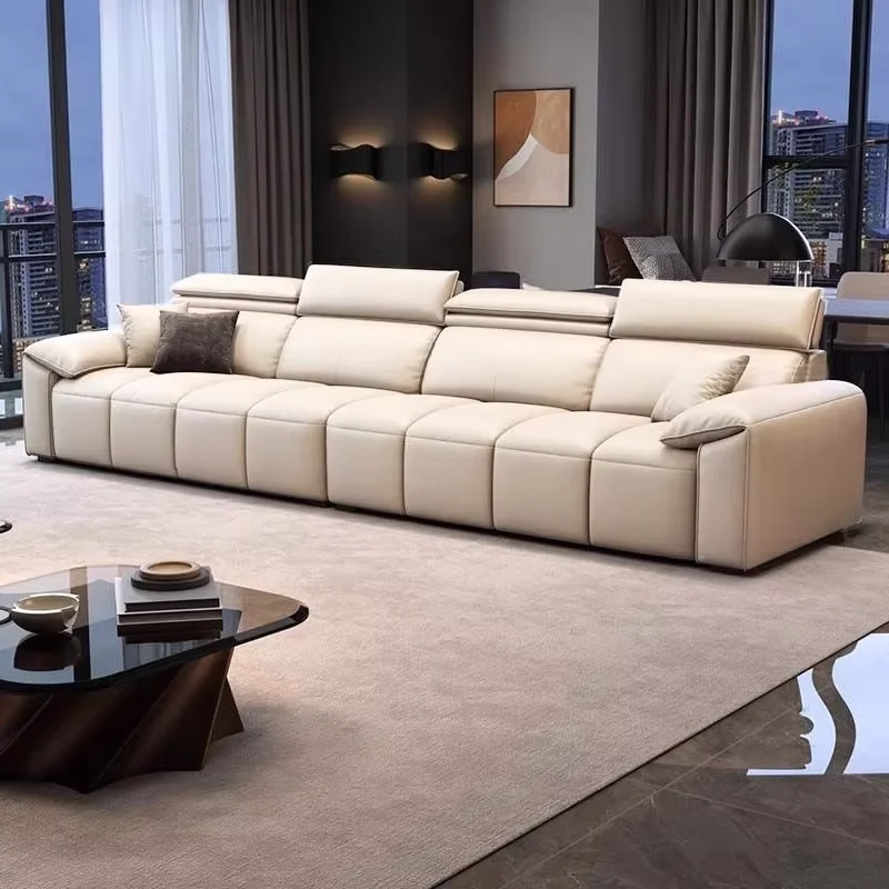 

！@Elegant Casual Modern Simple Three Seat Modular Sectional Sofa Wood Legs Straight-line Design Eco-friendly Genuine Leather