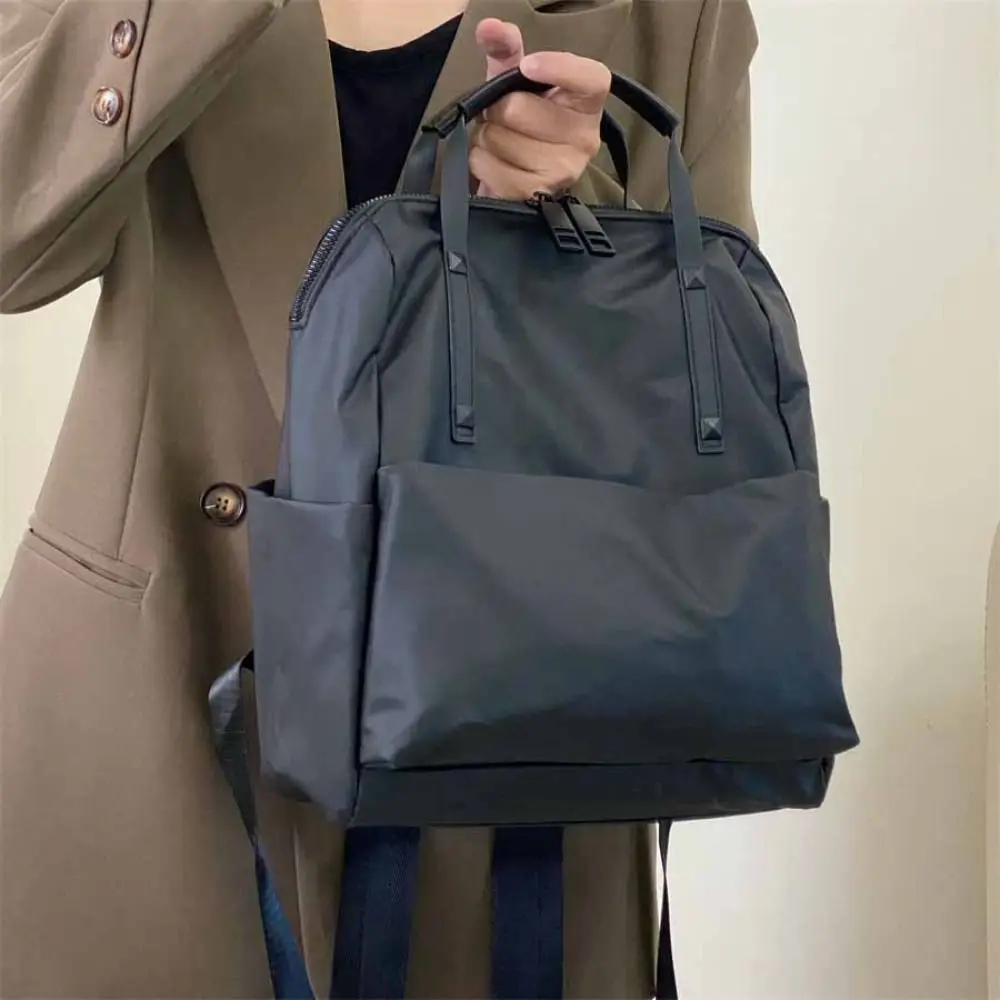 

Black Lightweight Computer Bag Solid Color Korean Style Nylon Shoulder Bag Large Capacity Tote Bag Waterproof Travel Backpack
