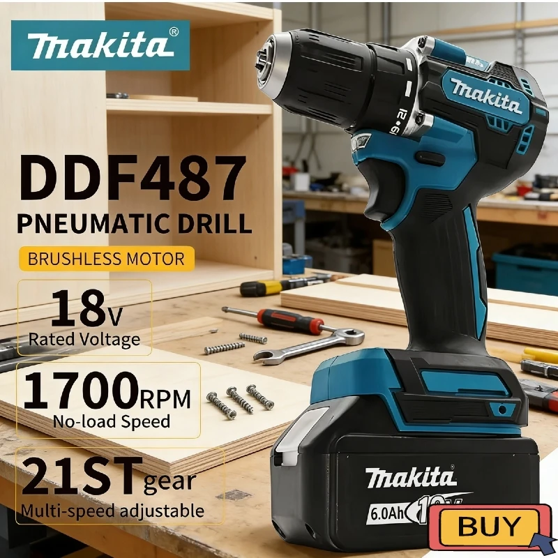 

Makita DDF487 LXT Brushless Cordless Impact Drill Motor Compact Hammer Driver 18V Rechargeable Screwdriver Power Tool