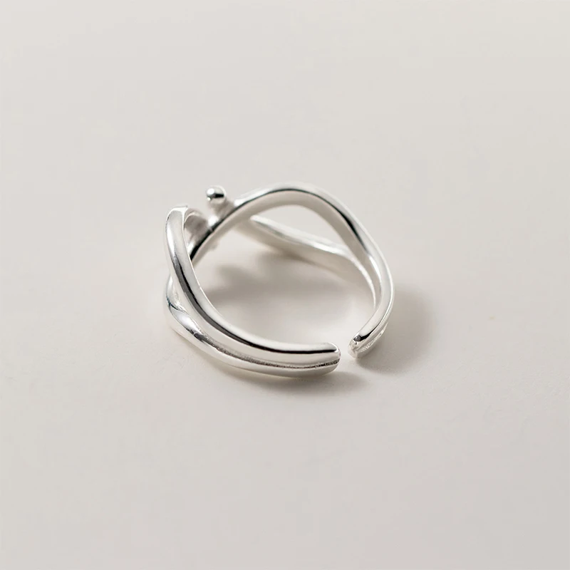 Foxanry Silver Color Lines Crossed Geometric Rings For Women Couples Minimalist Creative Design Sweet Elegant Daily Jewelry Gift