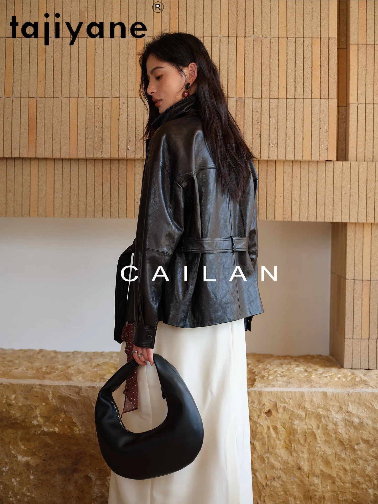 TAJIYANE オイルワックス羊革レザージャケット女性ショートベルト付きコート本革ジャケット秋の女性服 2026 дубленка