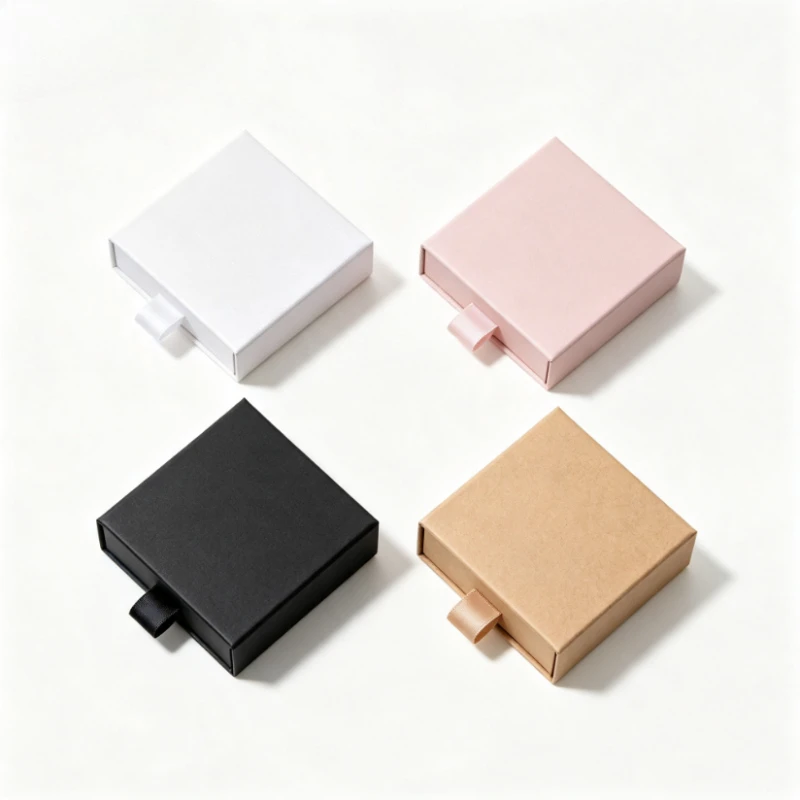 50pcs Minimalist Thin Drawer Jewellery Box Multi-Color Ribbon Pull Sliding Paper Box for Ring Earring Necklace Gift Storage