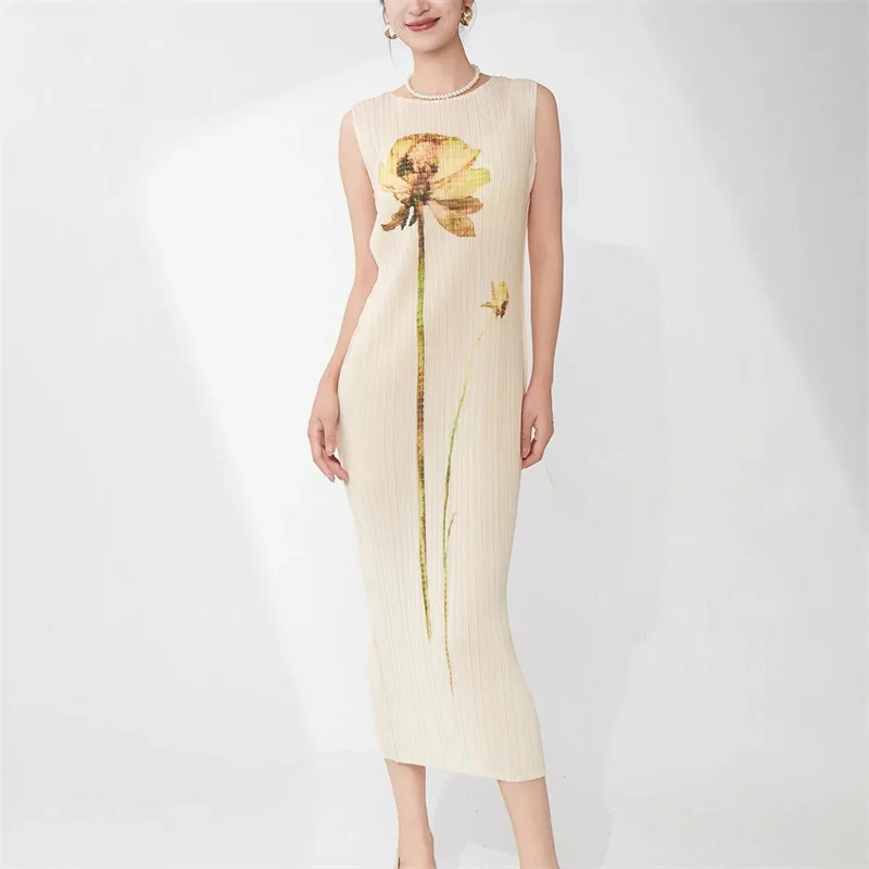 

Fashion High-quality Pleated Dress Female Spring and Summer Temperament Retro Loose Straight one-step Skirt Female Long Skirt