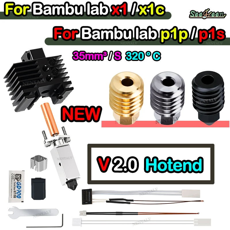 For Bambu Lab X1 X1C X1E P1P P1S hotend Thermistor Brass Copper Hardened nozzles Hotend Upgrade TZ 2.0 Version Bi Metal Fit