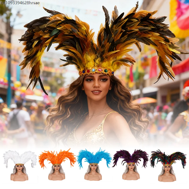 

Crown Feather Headwear Carnival Queen Feather Headdress Night Party Role Play Crown Tiara Stage Performances Costume Props