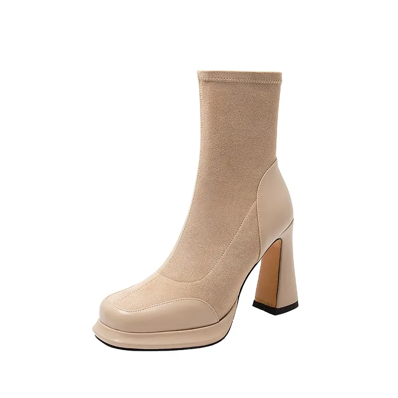 

French-style chunky ankle boots for women, waterproof platform, high-heeled short boots, fashionable and versatile single boots