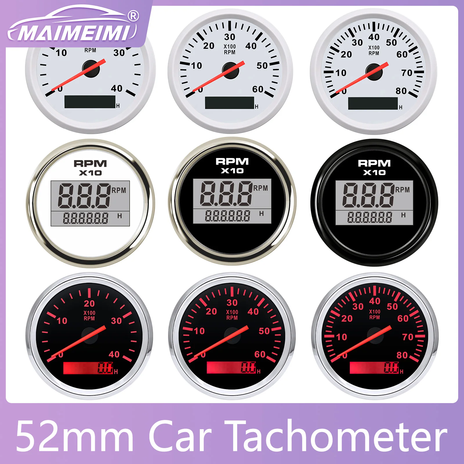 Car Truck Boat Yacht Digital Tachometer Tacho 0-4000RPM 0-6000RPM 0-8000RPM Digital Display And Pointer Type Gauge for 12V 24V