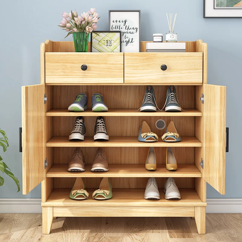 Factory solid wood shoe cabinet integrated entrance modern simple foyer simple shoe cabinet Nordic with pumping locker