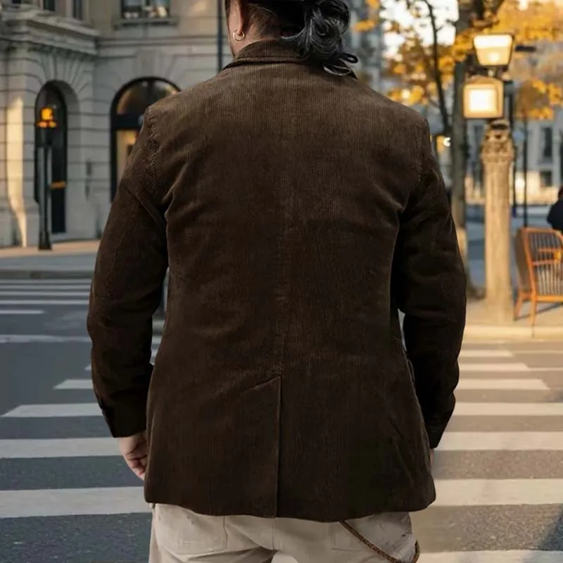 Abito da uomo in velluto a coste Blazer Abbigliamento da lavoro casual vintage Giacca da uomo d'affari slim fit con risvolto Cappotto da sposo su misura