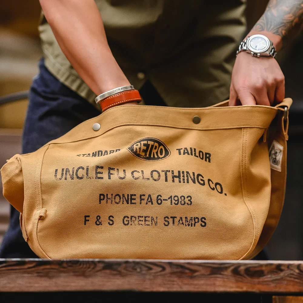 Maden للجنسين نمط خمر سعة كبيرة حقيبة قماش قنب رسالة مطبوعة حقيبة كمبيوتر كروسبودي رسول حقائب الكتف السفر